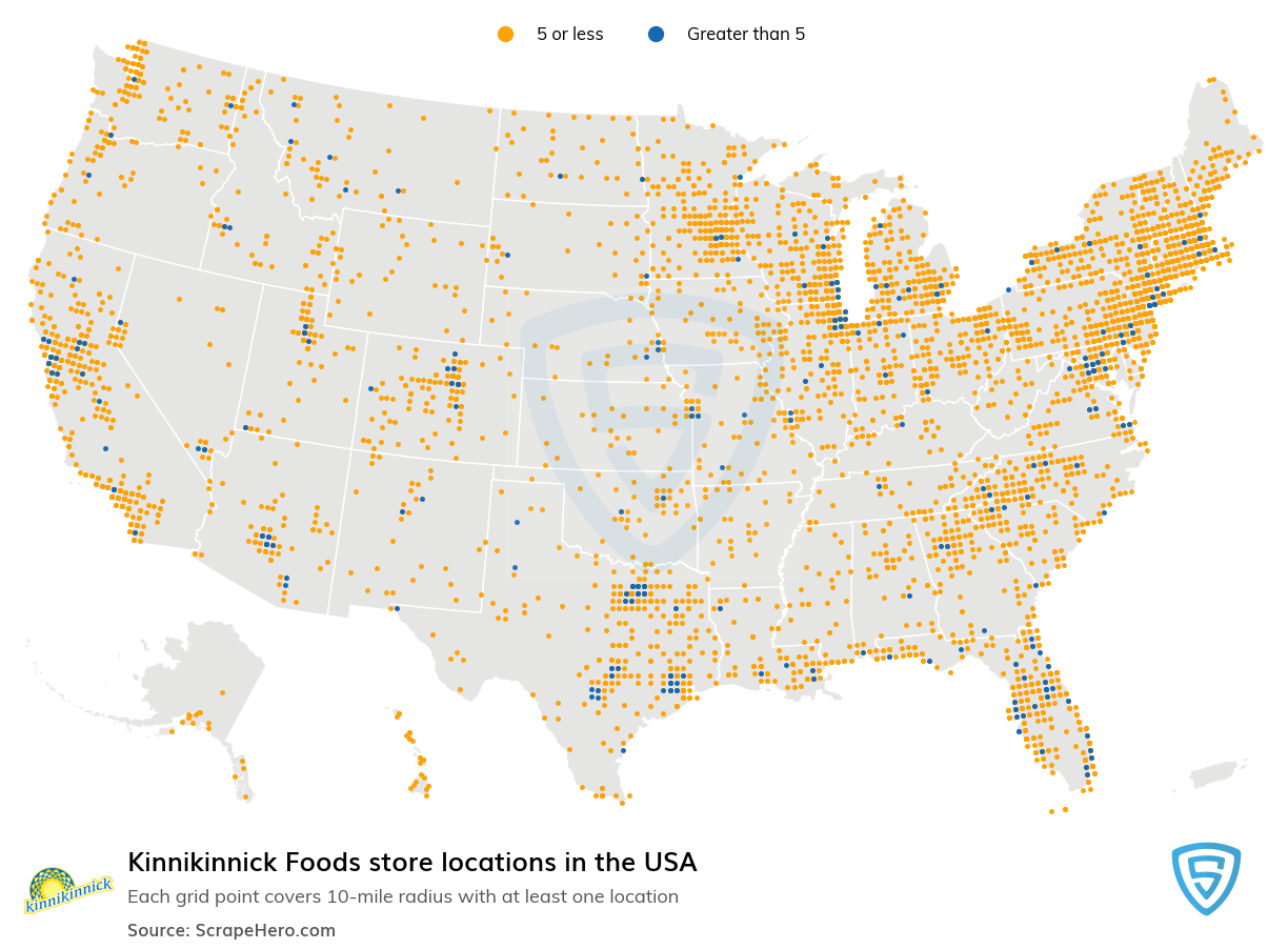Map of Kinnikinnick Foods stores in the United States