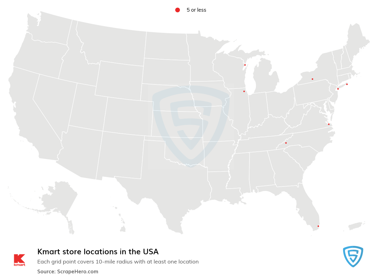 Map of Kmart locations in the United States in 2022