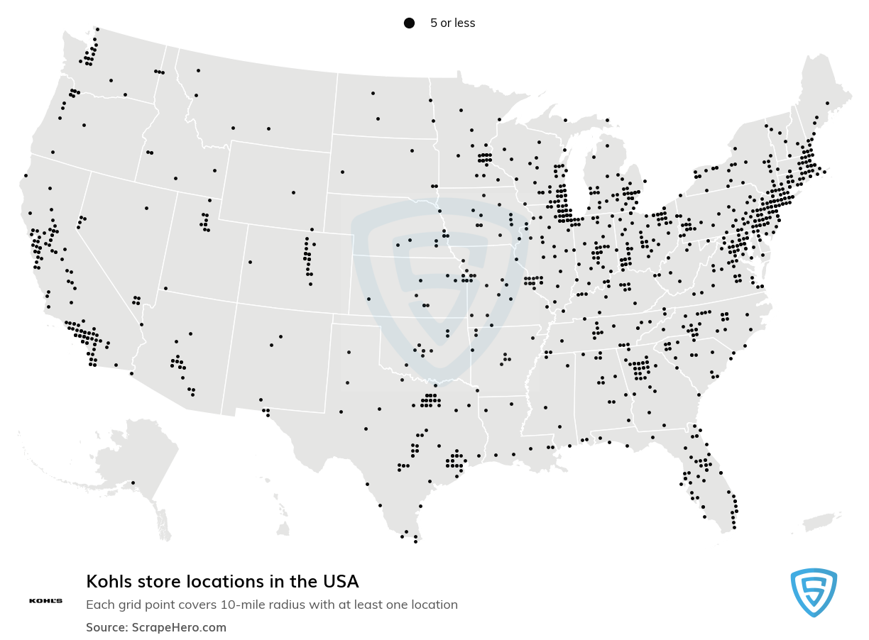 Map of Kohls stores in the United States