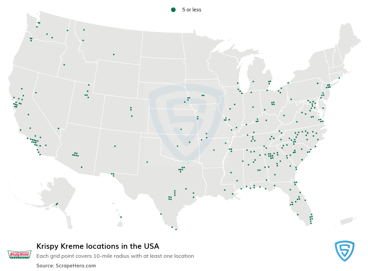 Map of Krispy Kreme locations in the United States