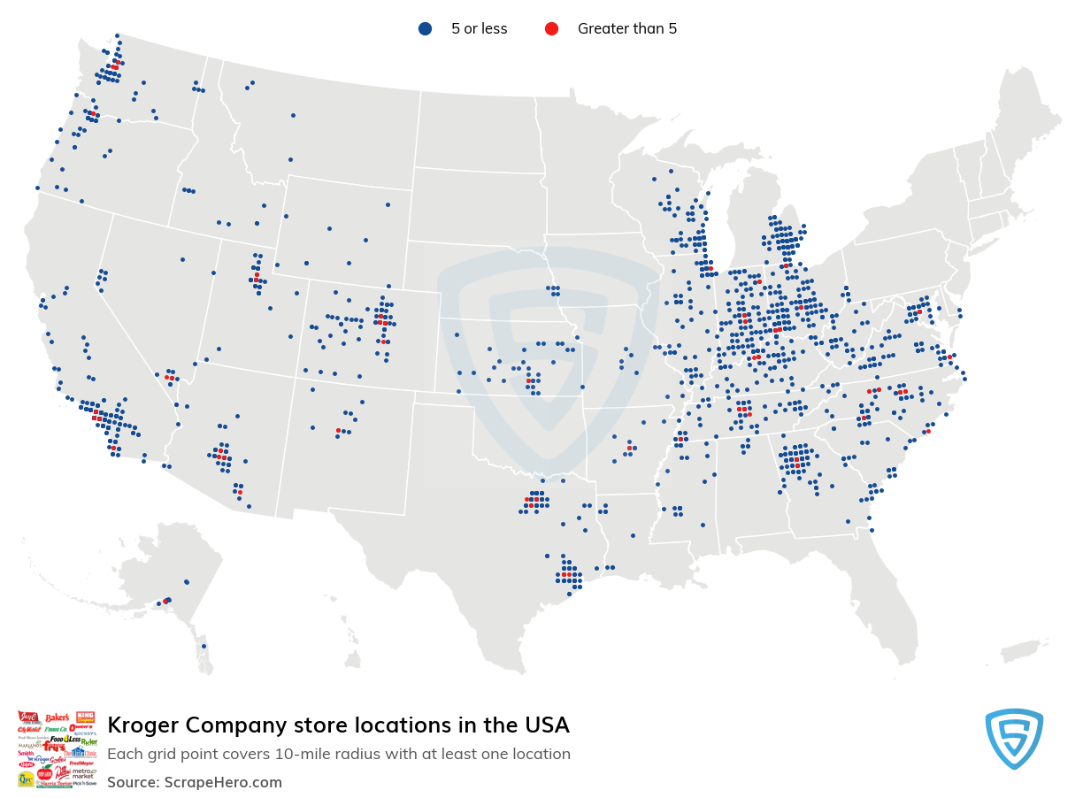 Map of Kroger Company locations in the United States in 2022