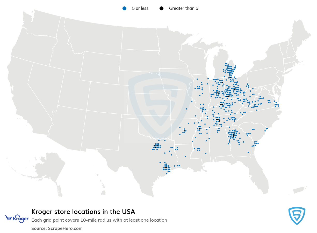 Map of Kroger locations in the United States in 2022