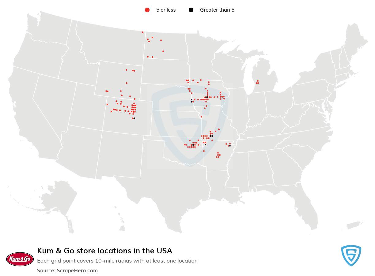 Map of Kum & Go stores in the United States
