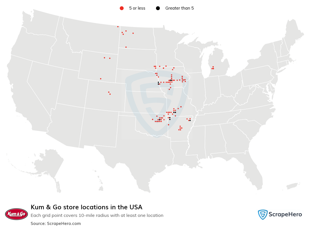 Map of Kum & Go stores in the United States