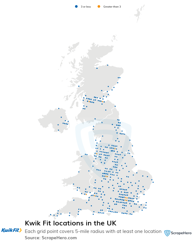 Map of Kwik Fit locations in the United Kingdom