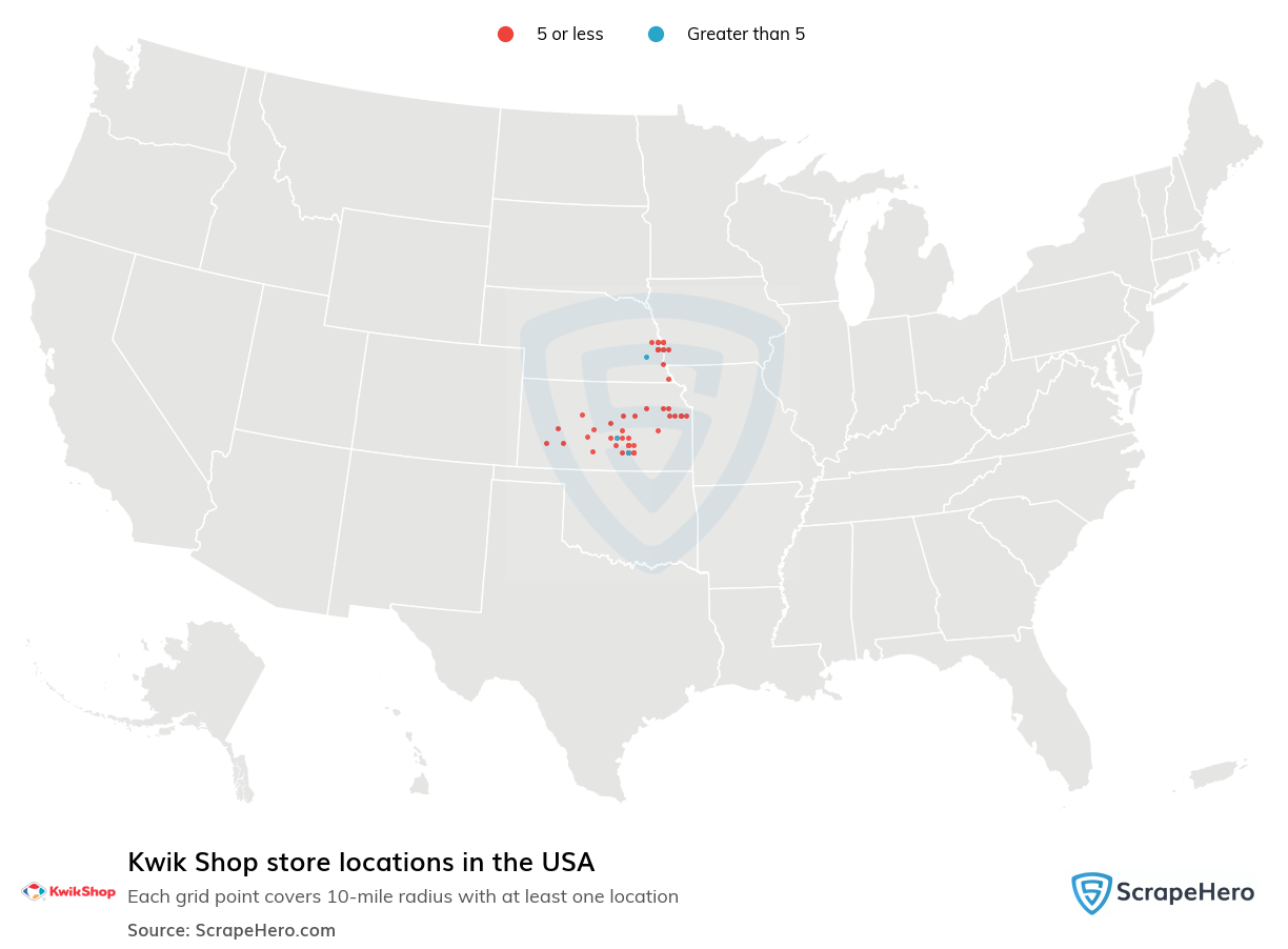 Map of Kwik Shop stores in the United States