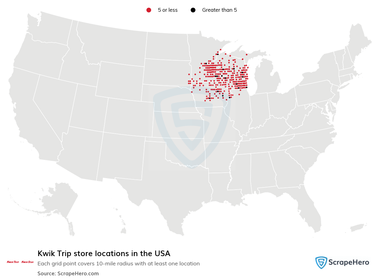 Map of Kwik Trip stores in the United States