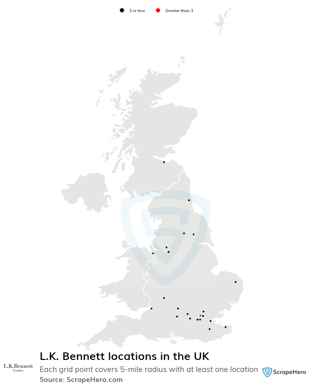 Map of L.K. Bennett stores in the United Kingdom