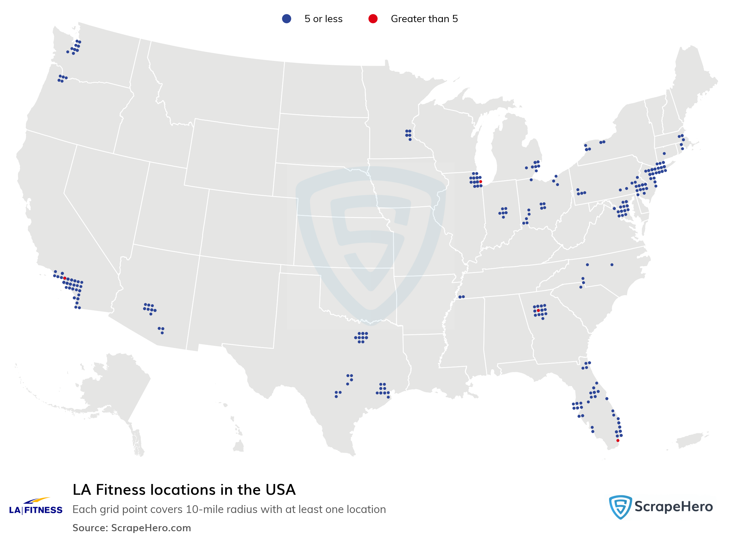 Number of LA Fitness locations in the USA in 2024