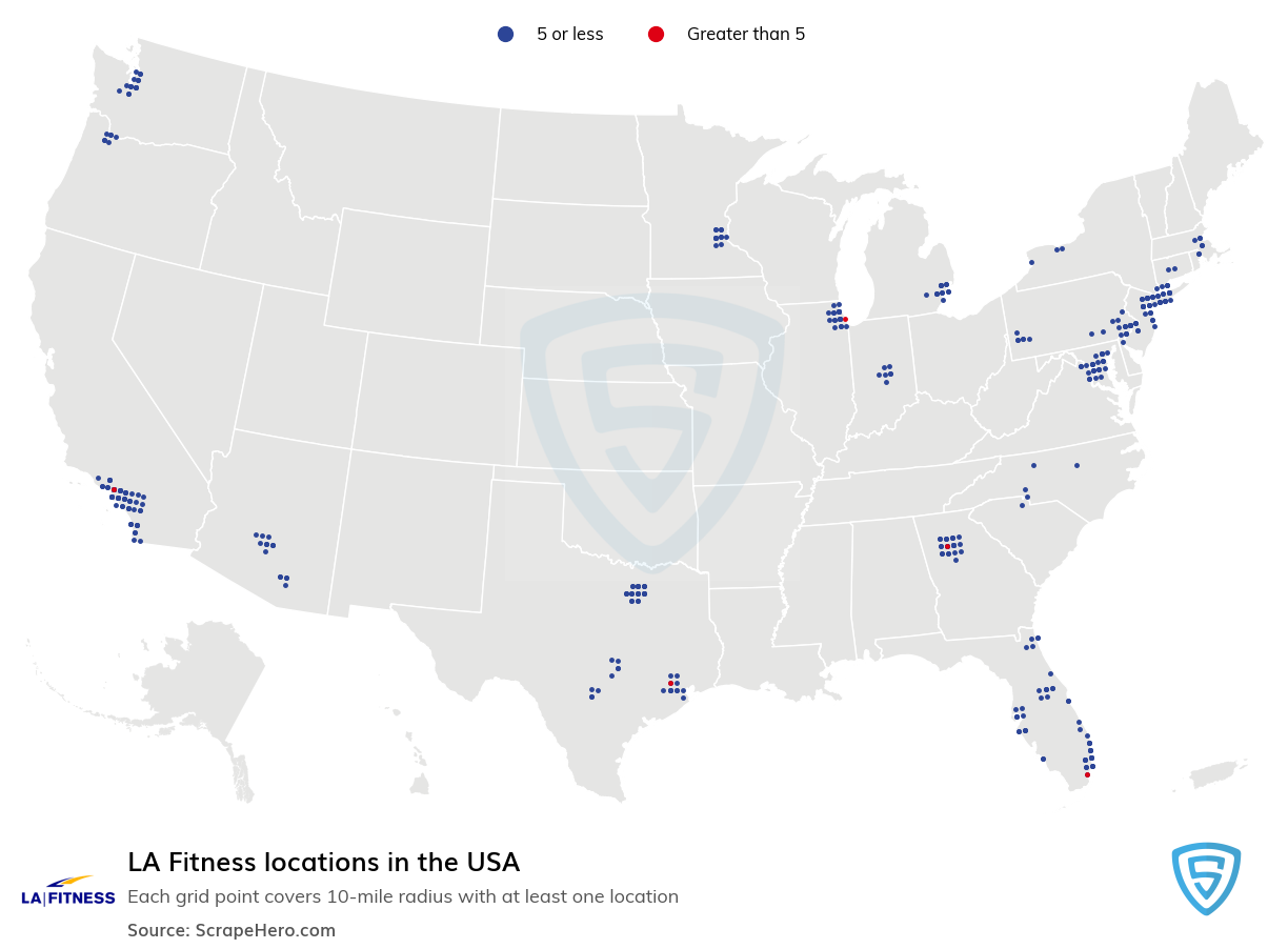 Map of LA Fitness locations in the United States