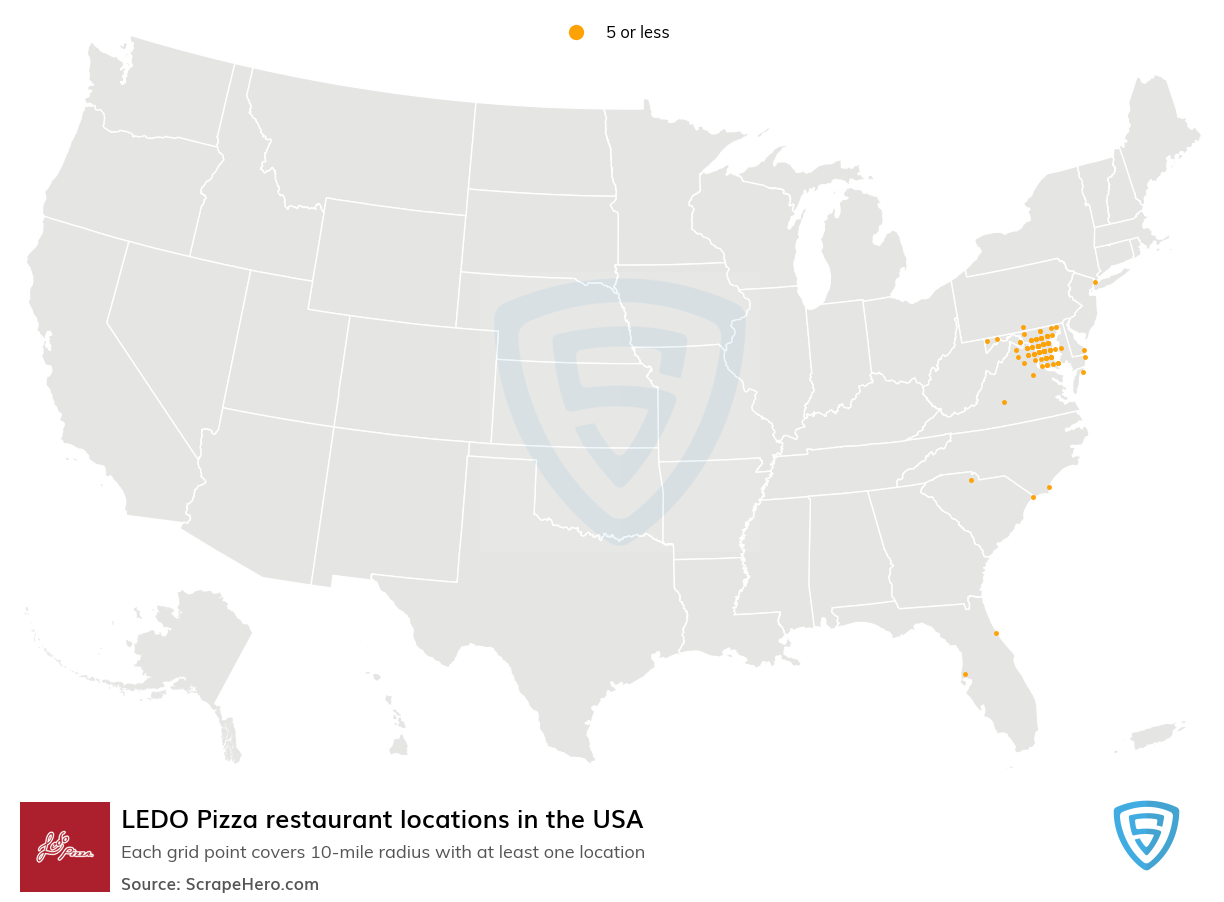Map of LEDO Pizza restaurants in the United States