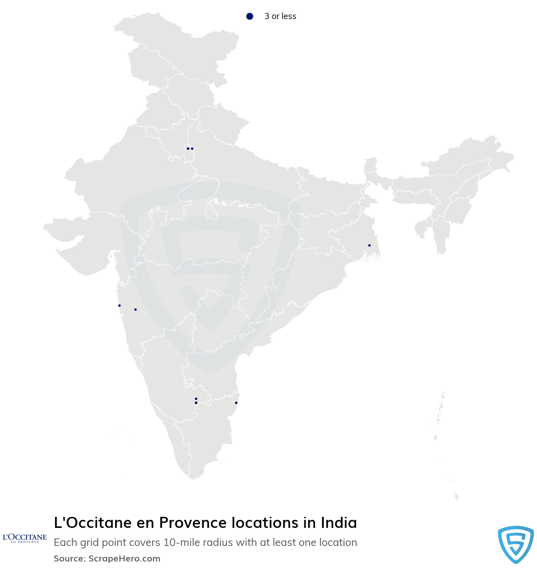 Map of L'Occitane en Provence stores in India