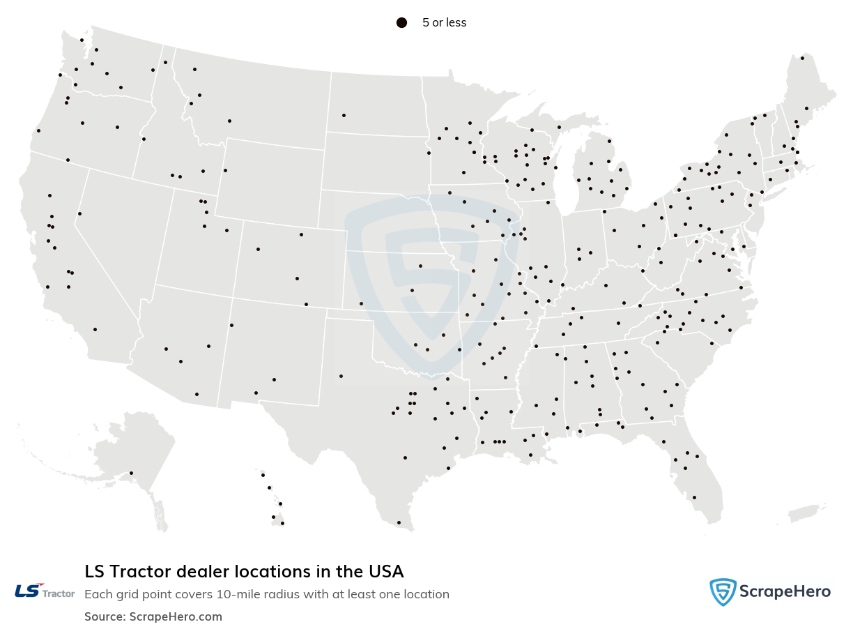 Map of LS Tractor dealers in the United States