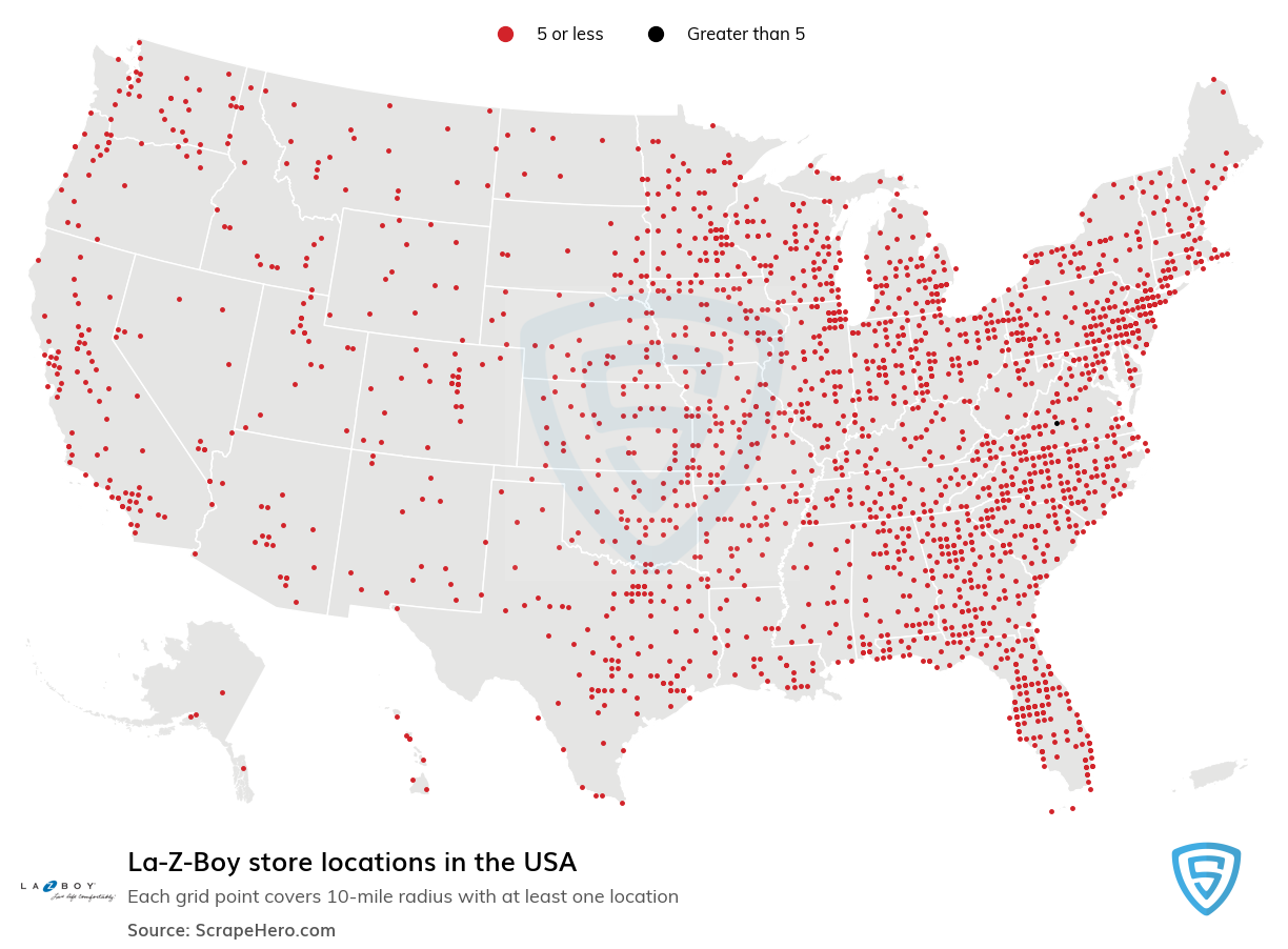 Map of La-Z-Boy stores in the United States