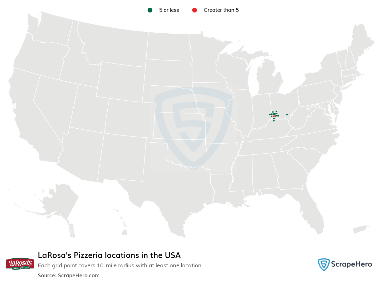 Map of LaRosa's Pizzeria locations in the United States