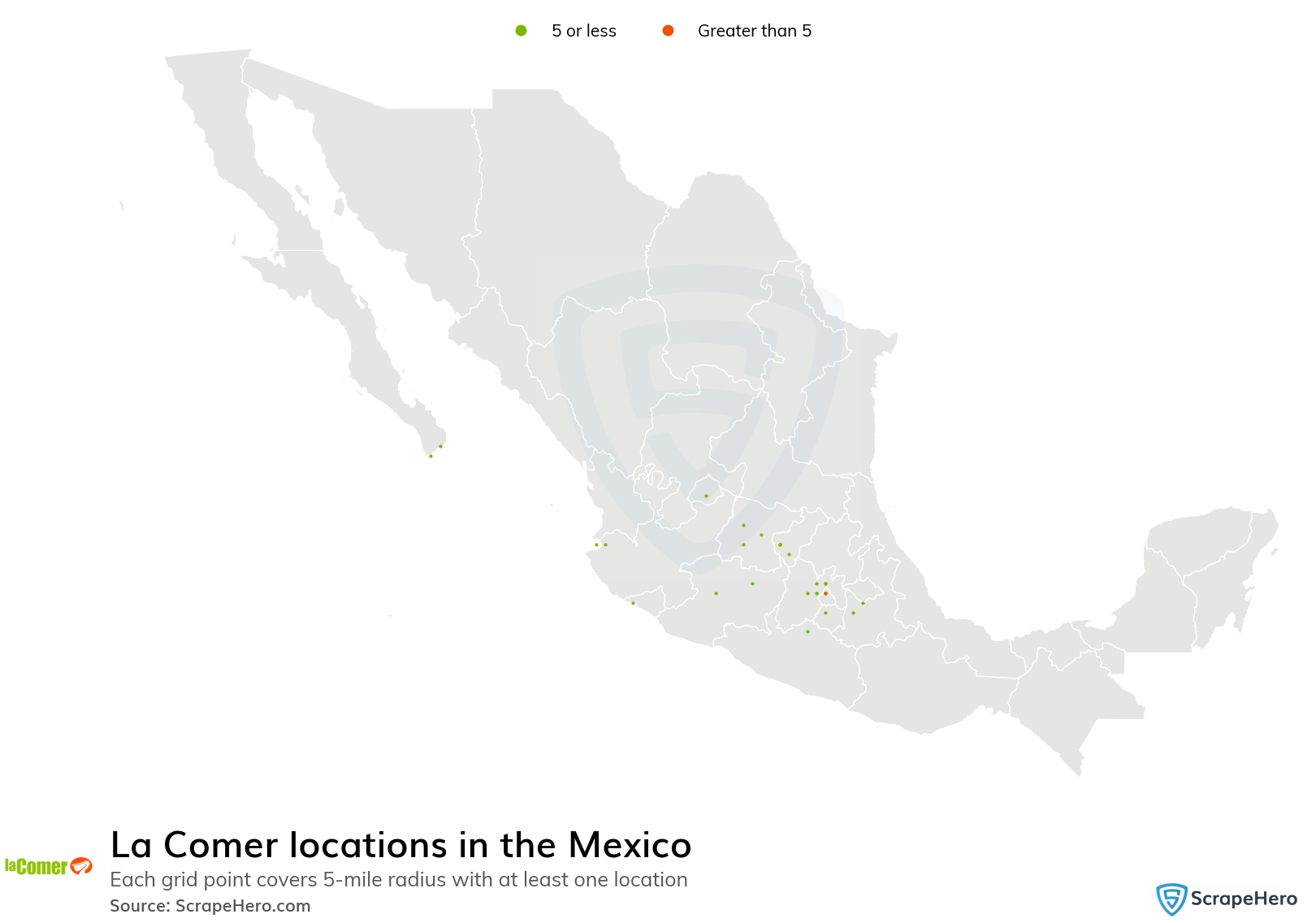 Map of La Comer stores in Mexico