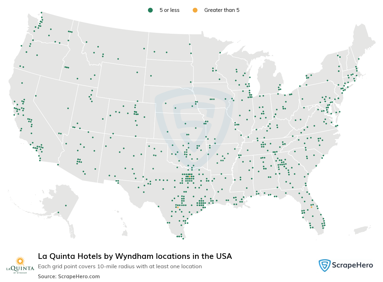 Map of La Quinta locations in the United States