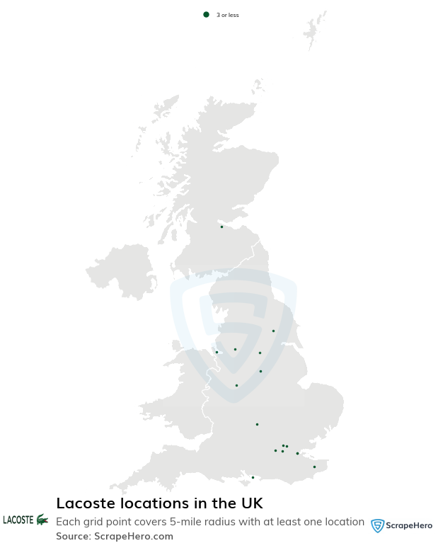 Map of Lacoste stores in the United Kingdom