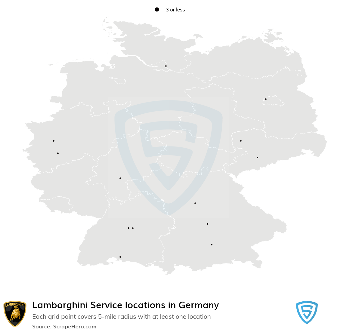 Map of Lamborghini Service locations in Germany