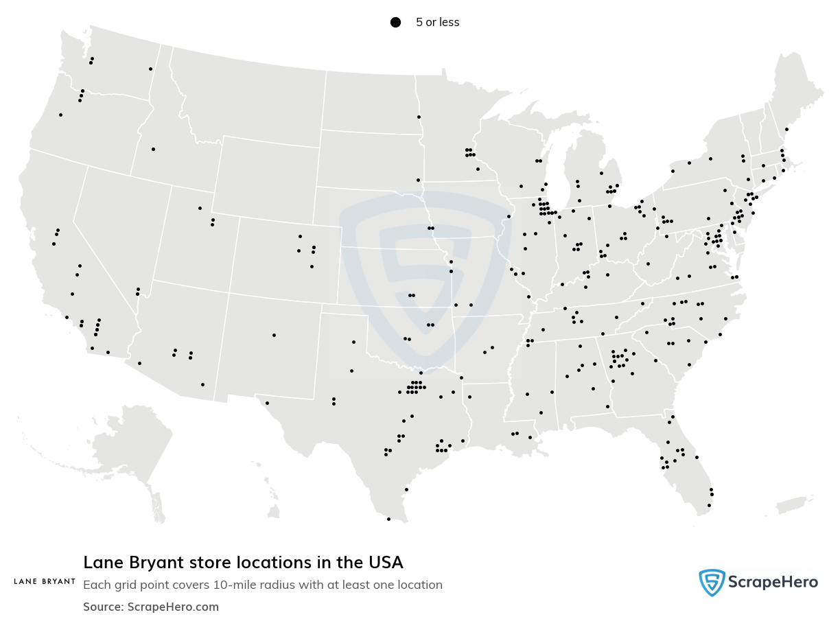 Map of Lane Bryant stores in the United States