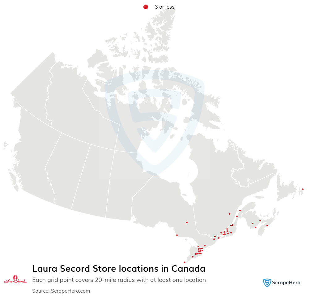 Map of Laura Secord Store locations in Canada