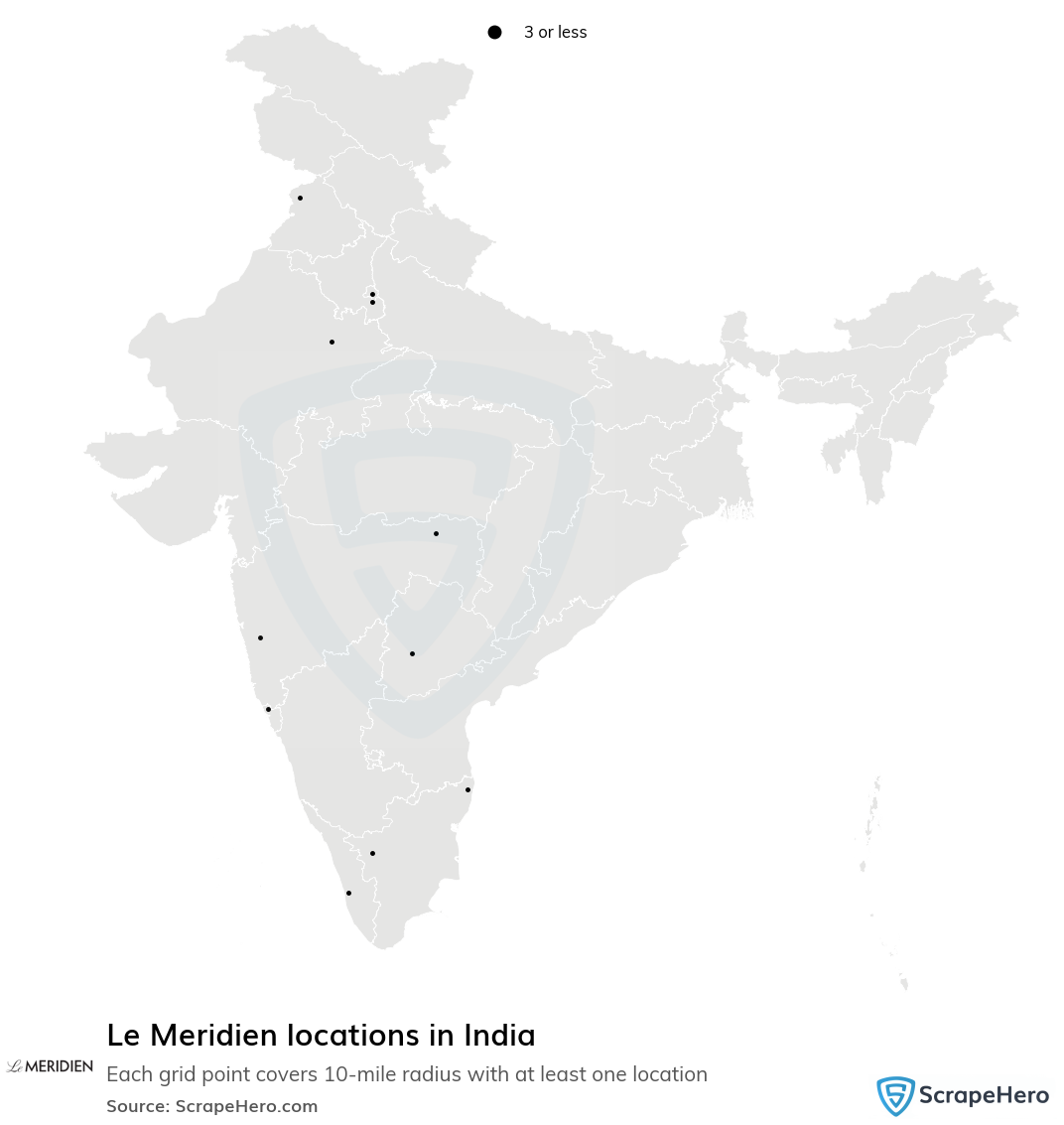 Map of Le Meridien hotels in India