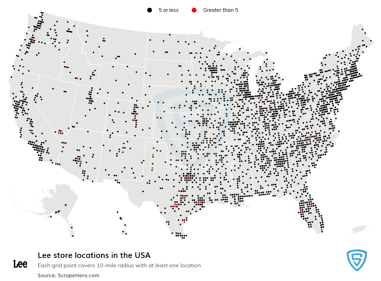 Map of  locations in the United States in 2024