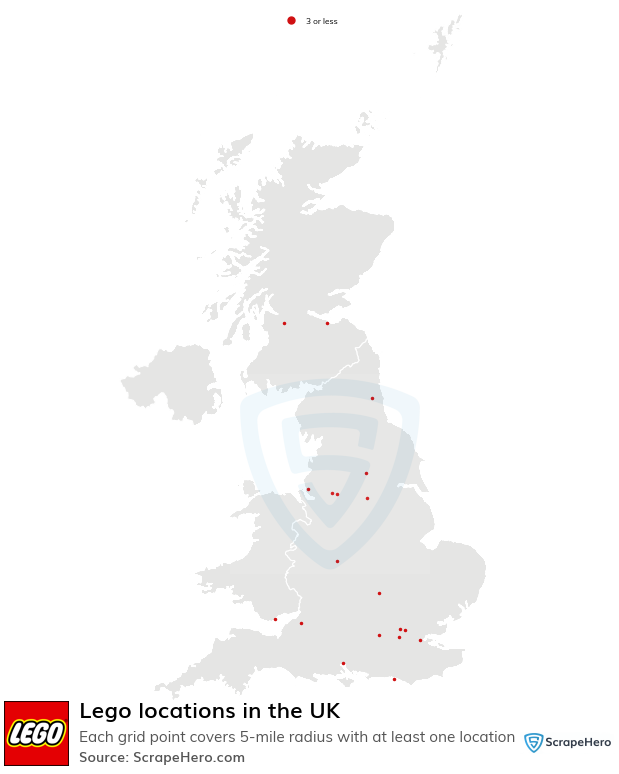 Map of Lego stores in the United Kingdom