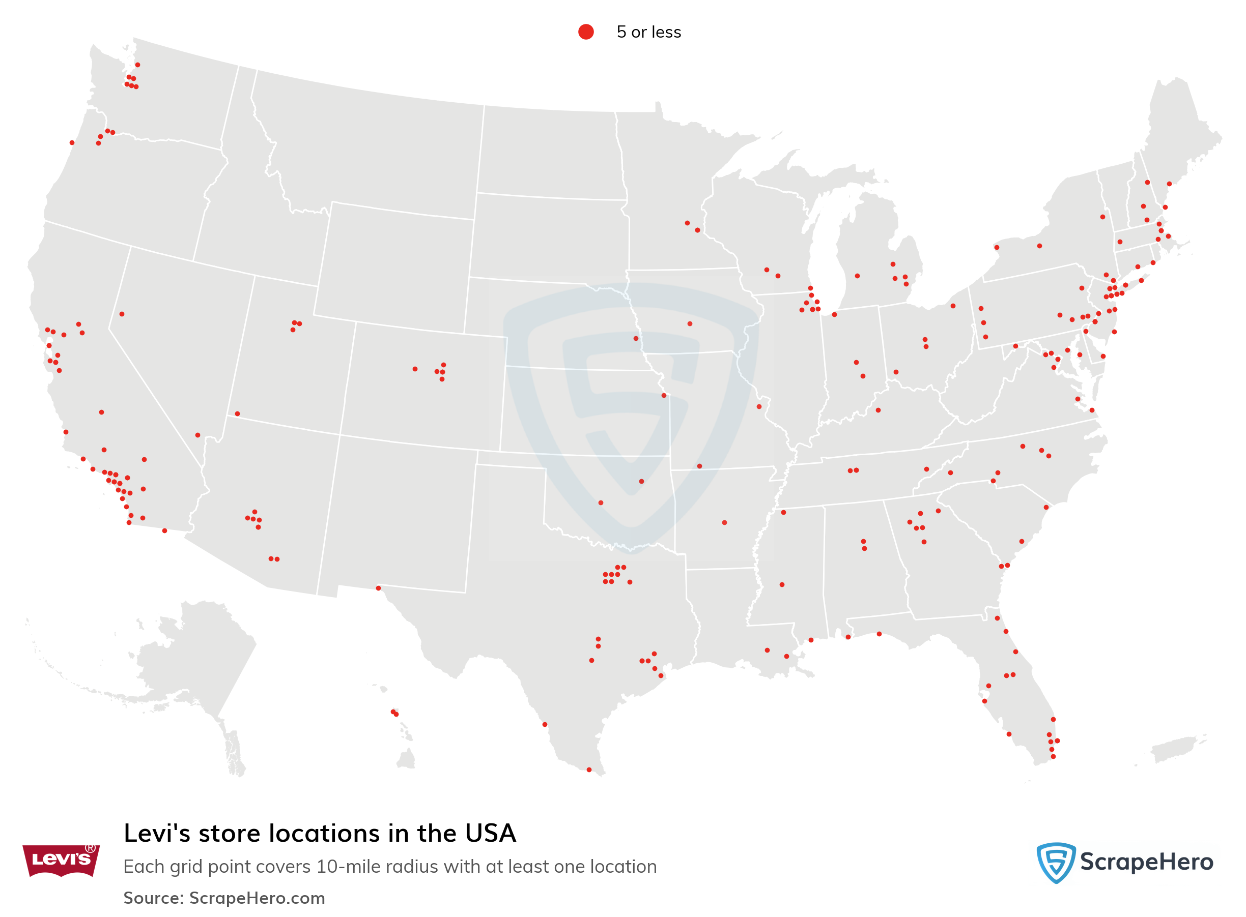 Number of Levi's locations in the USA in 2023 | ScrapeHero