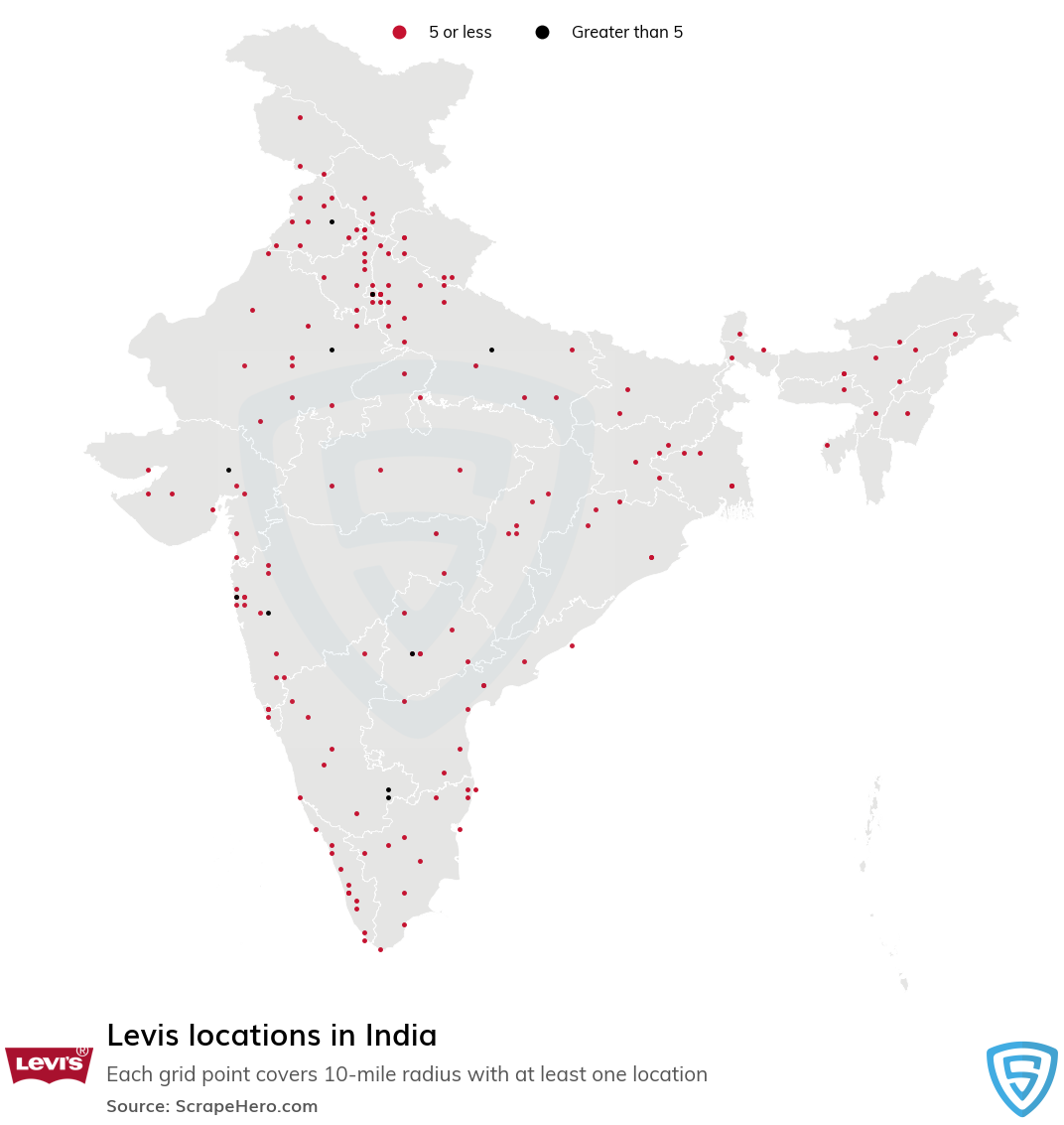 Map of Levis stores in India