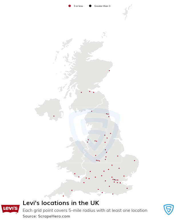 Number of Levi's locations in the UK in 2023 | ScrapeHero