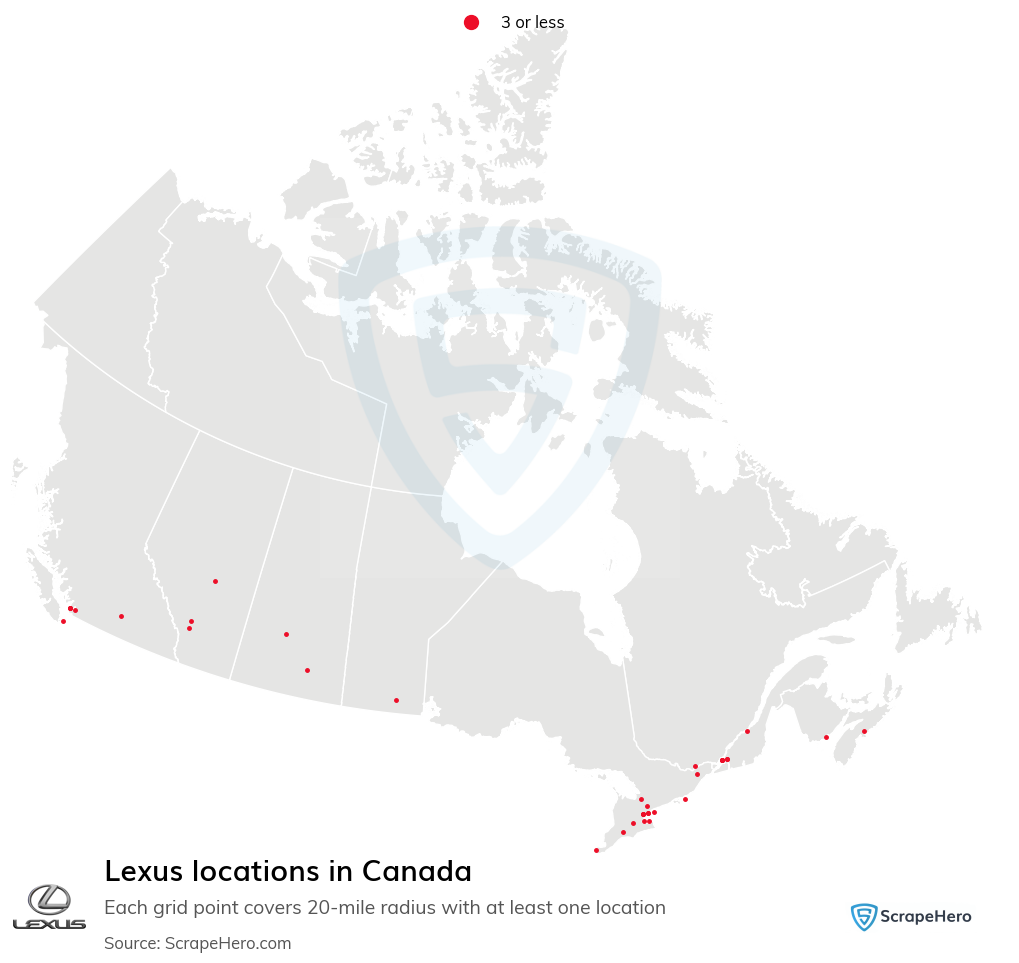 Map of Lexus dealerships in Canada
