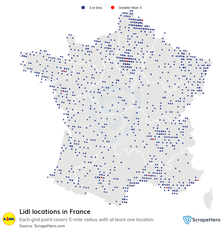 Map of Lidl stores in France