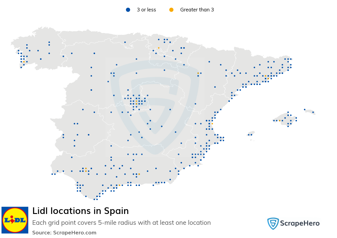 Map of Lidl stores in Spain