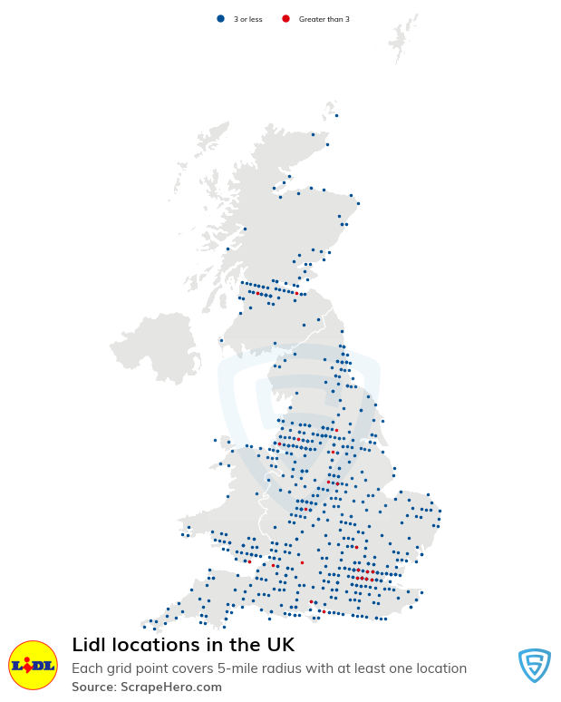 Map of Lidl retail stores in the United Kingdom