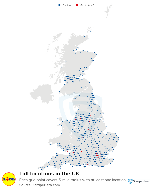 Map of Lidl stores in the United Kingdom