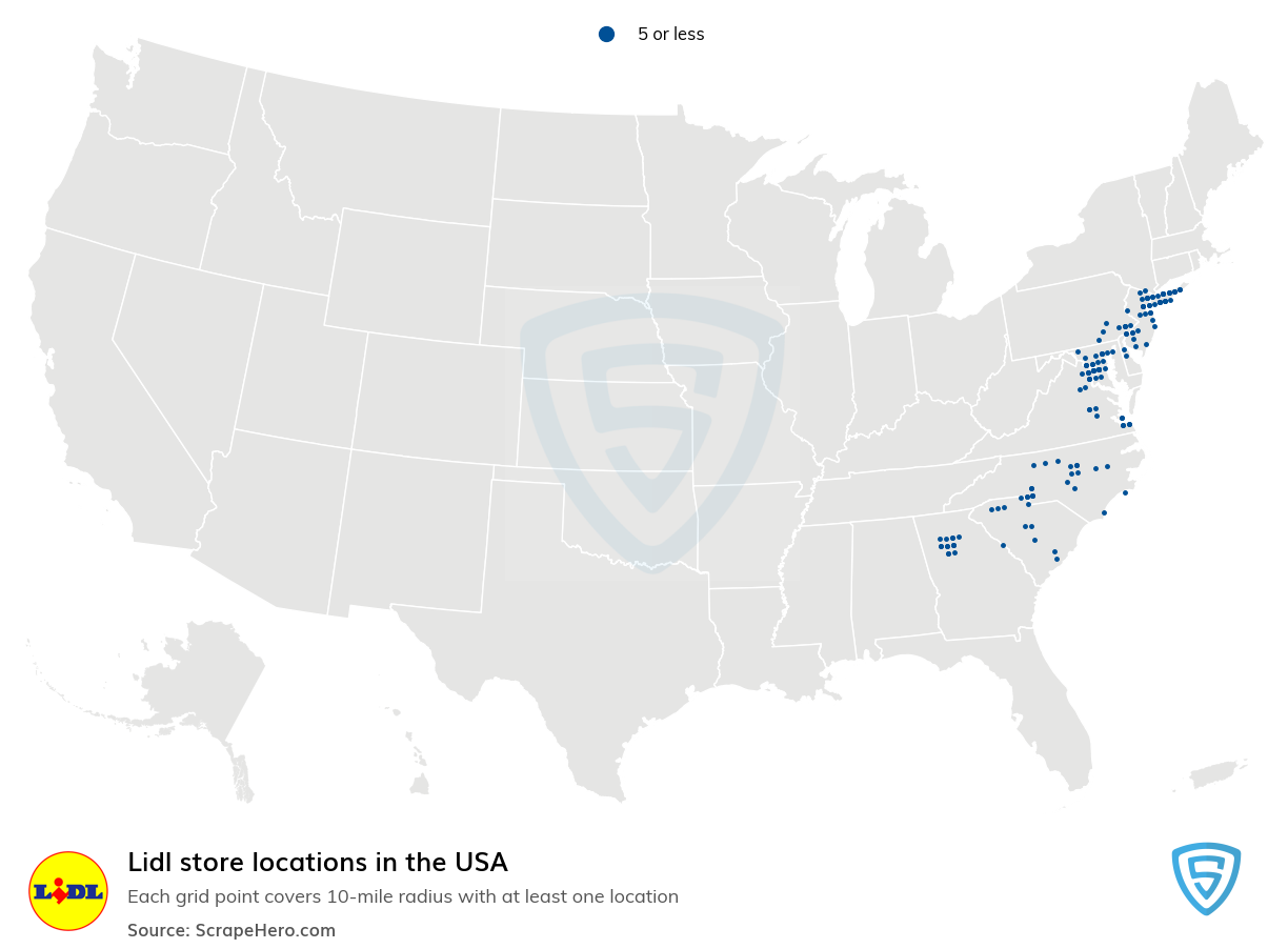 Map of Lidl stores in the United States