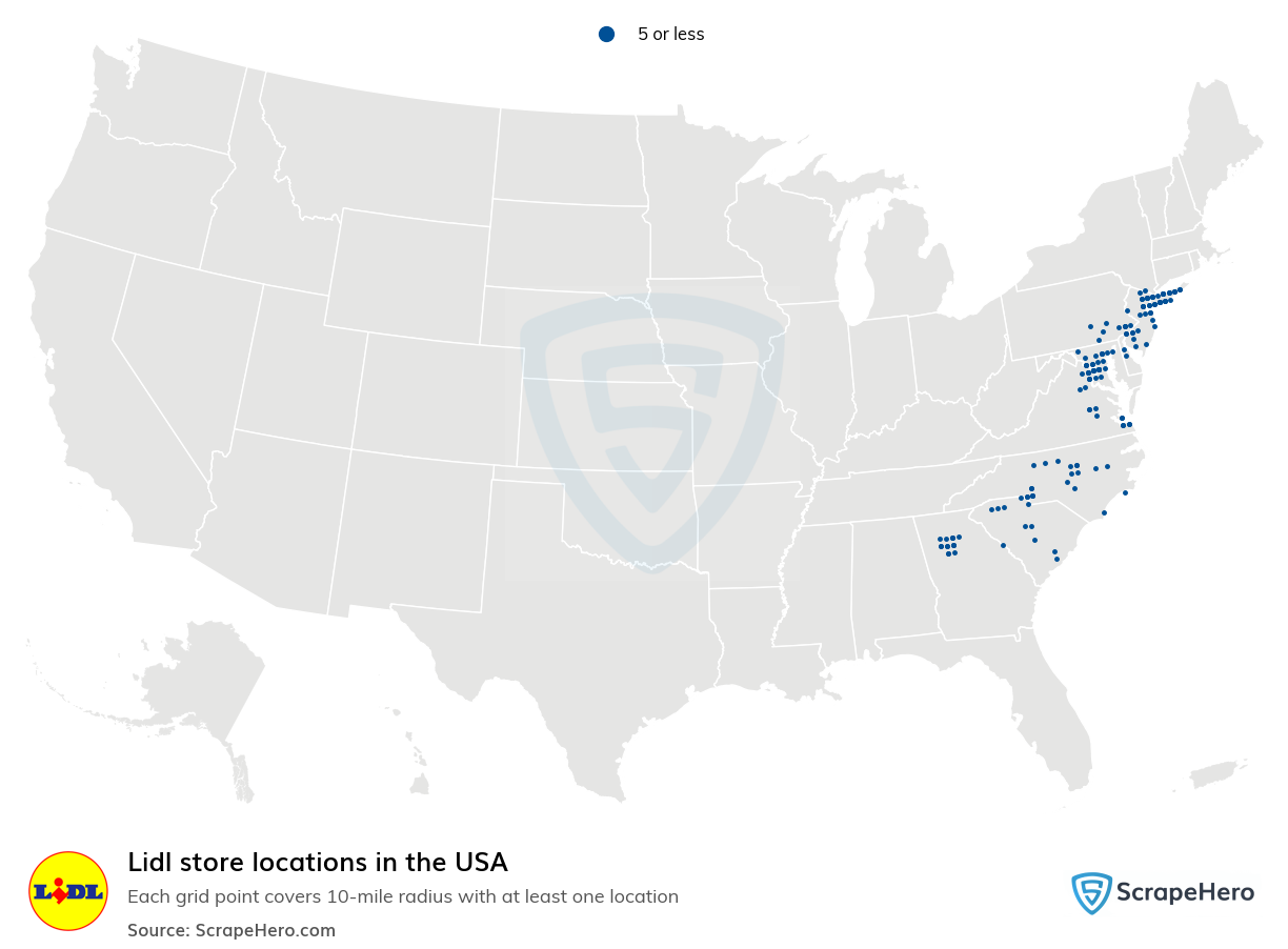 Map of Lidl stores in the United States