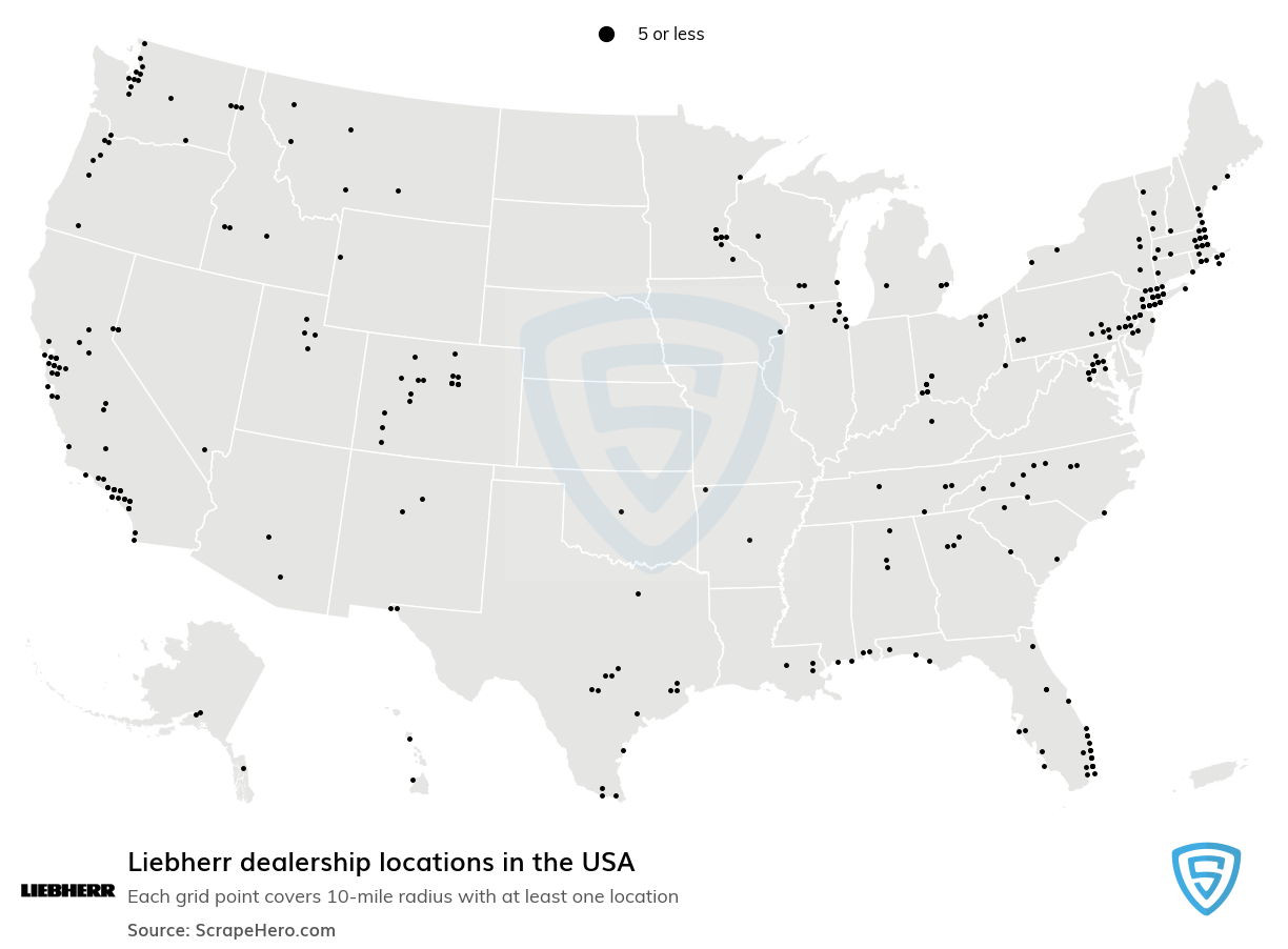 Map of Liebherr dealerships in the United States