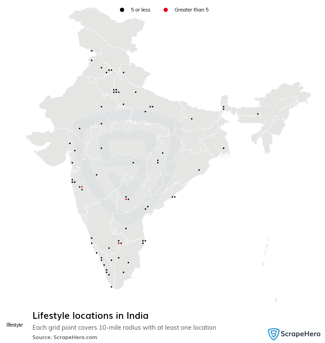 Map of Lifestyle stores in India