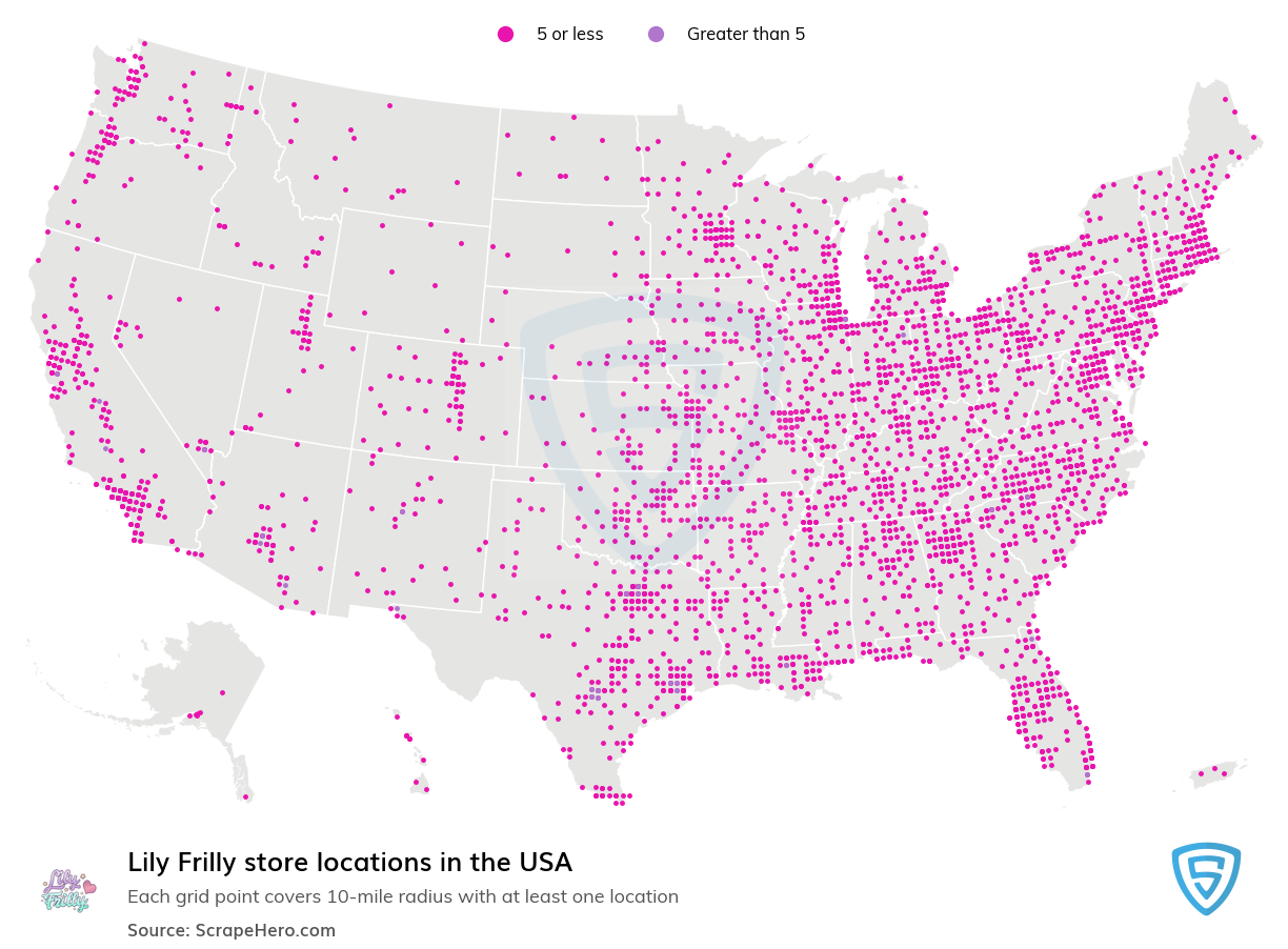 Map of Lily Frilly stores in the United States
