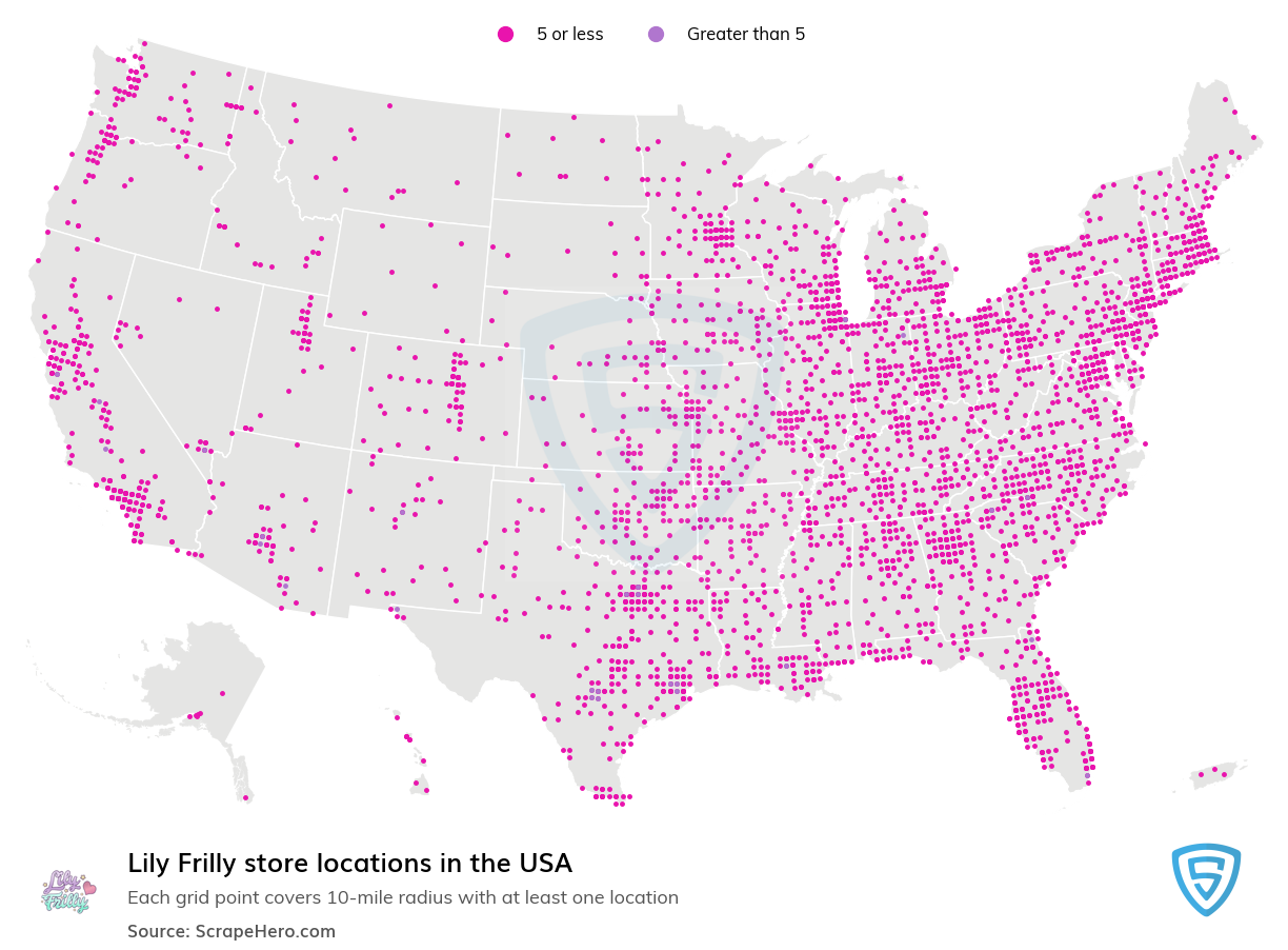 Map of  locations in the United States in 2024