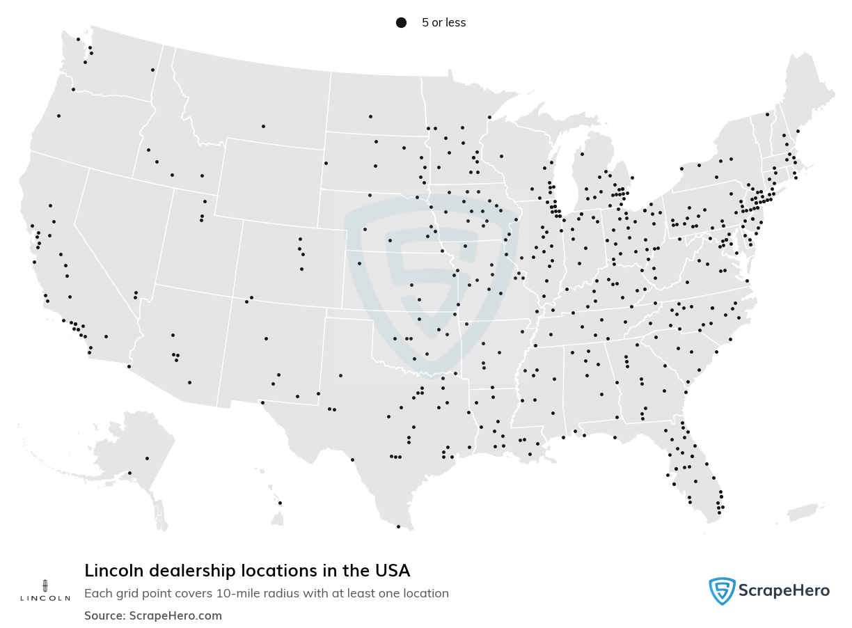 Map of Lincoln dealerships in the United States
