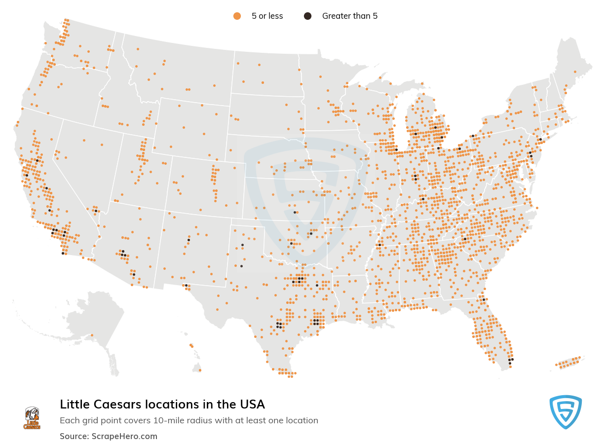 Map of Little Caesars locations in the United States