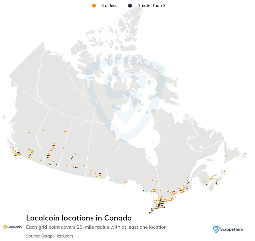 Map of Localcoin locations in Canada