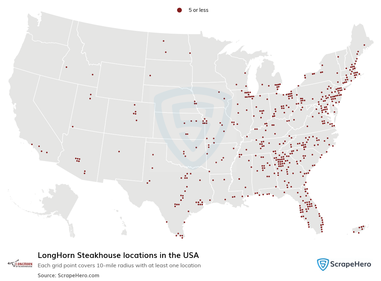 Map of LongHorn Steakhouse locations in the United States