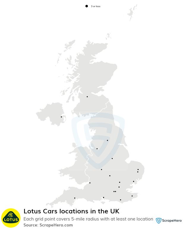 Map of Lotus Cars locations in the United Kingdom