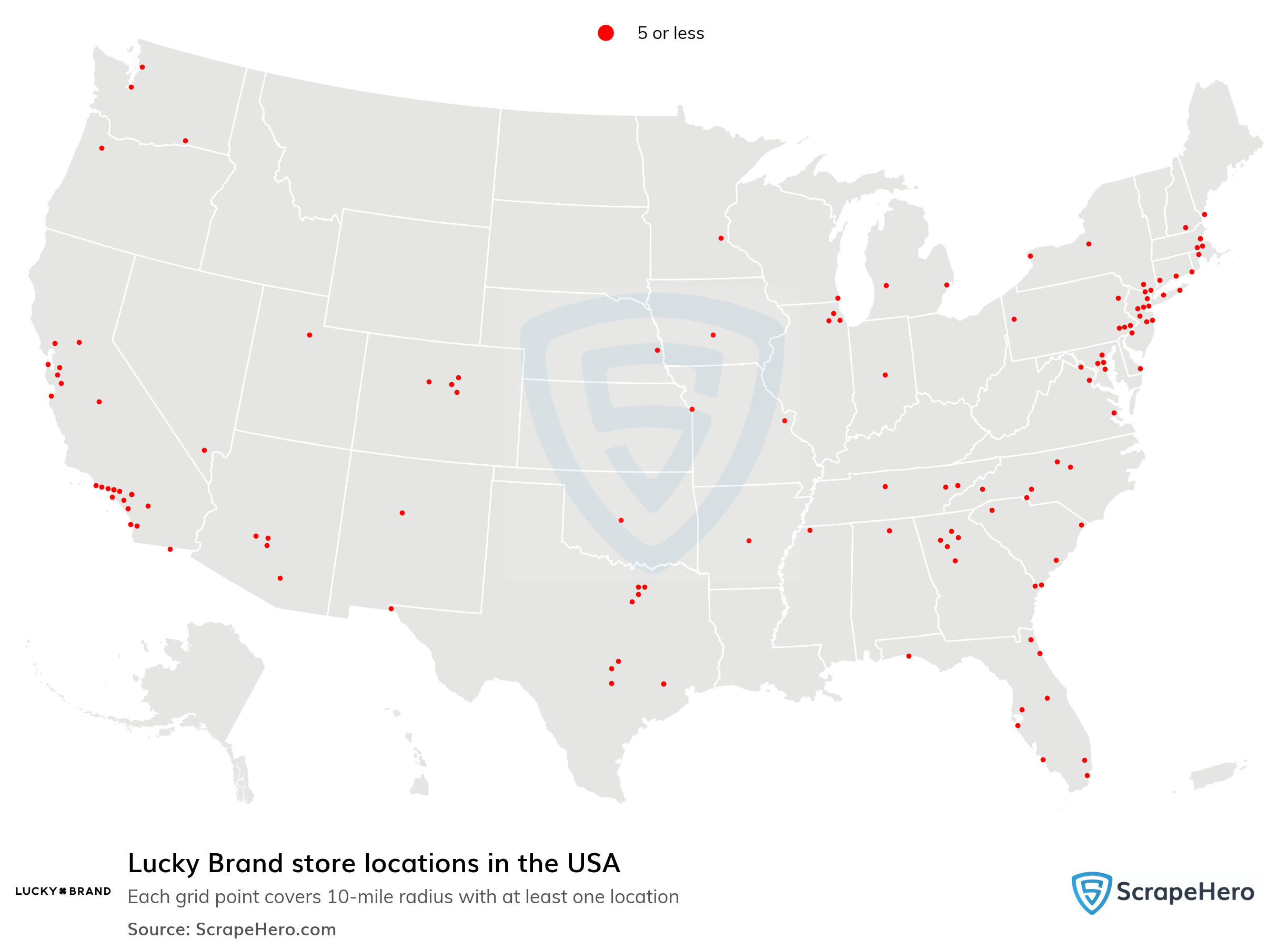 Number of Lucky Brand locations in the USA in 2024