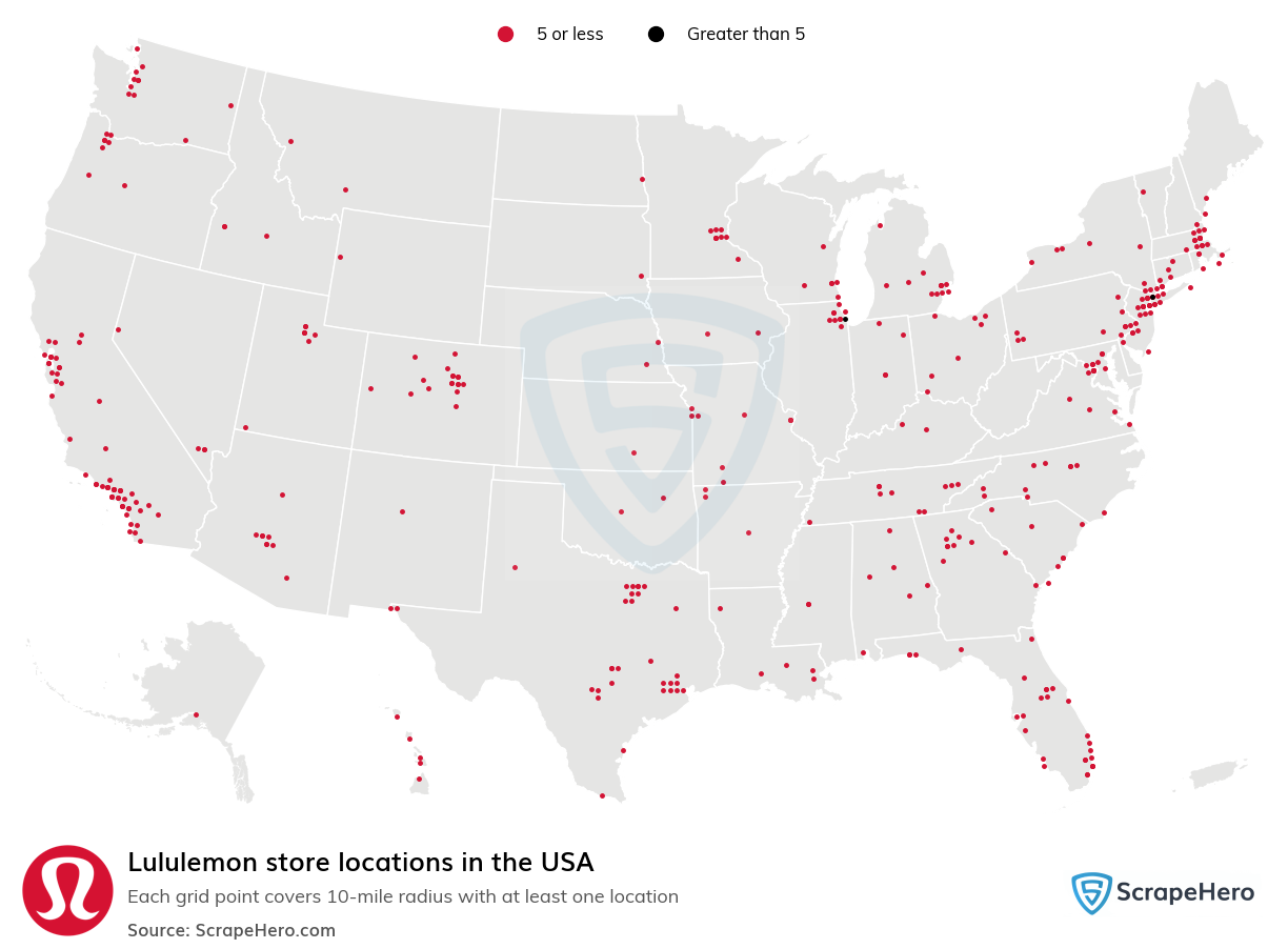 Map of Lululemon stores in the United States