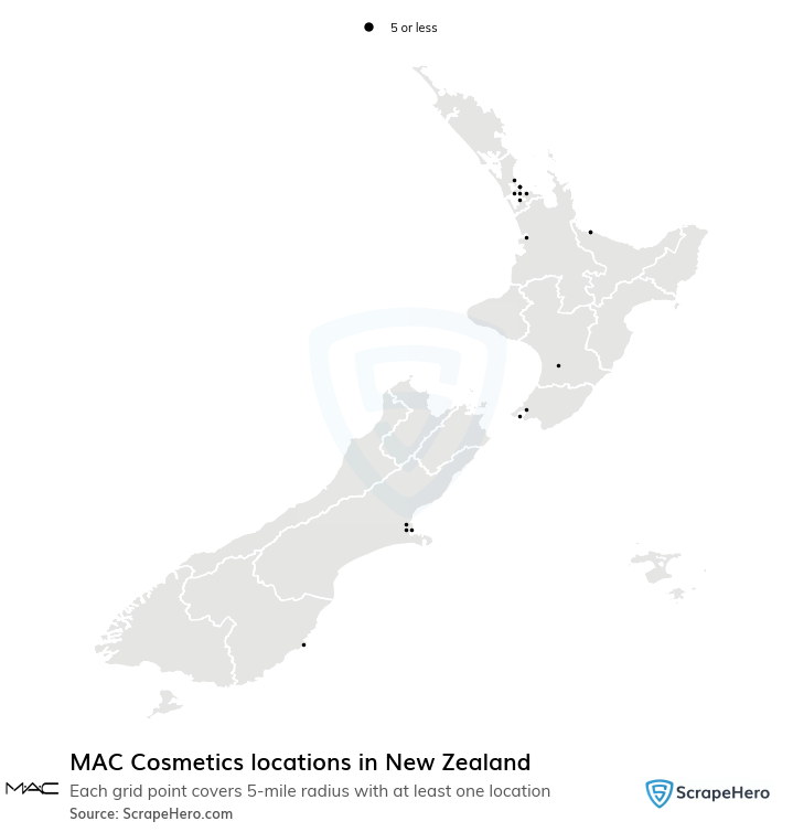 Map of MAC Cosmetics stores in New Zealand